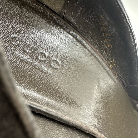 Gucci Women's Brown Suede Gold Lines Slip On Heel with Knot 7.5B 186645 - Picture 4 of 9